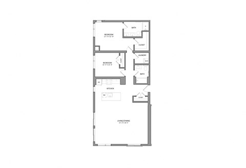 Floor plan for 2 beds, 2 baths, 1270 sqft